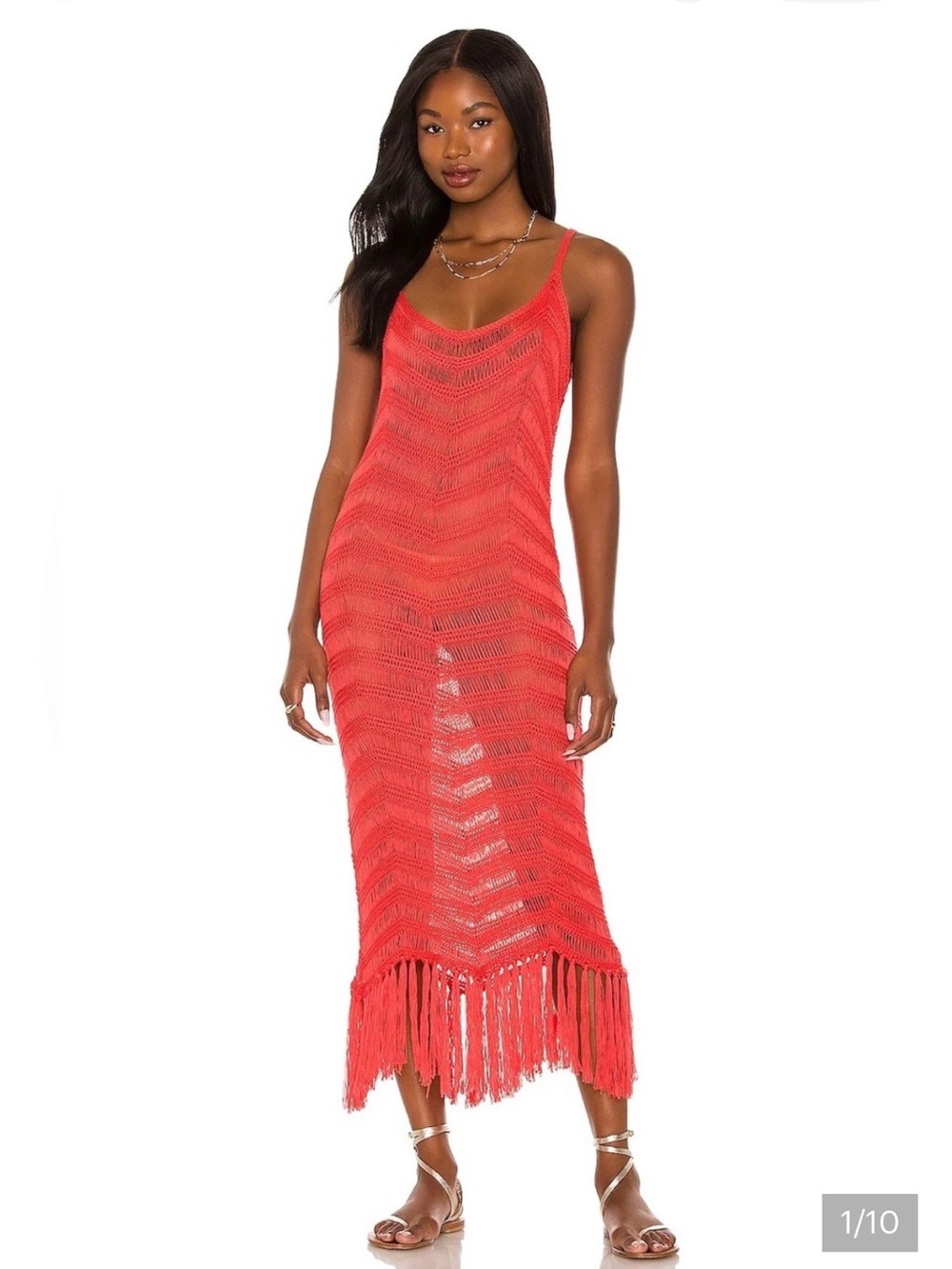 525 America Red Crochet Fringe Maxi Swim Cover-Up